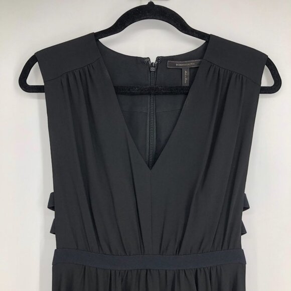 BCBGMaxAzria Black Gathered Waist Sleeveless V-neck Cutout Rachel Midi Dress XS - Picture 6 of 15